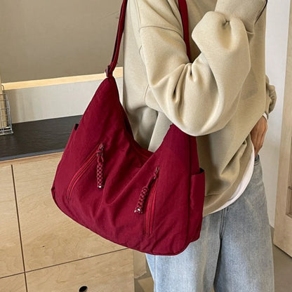 Large Capacity Crossbody Bag with Braided Zipper & Wide Strap