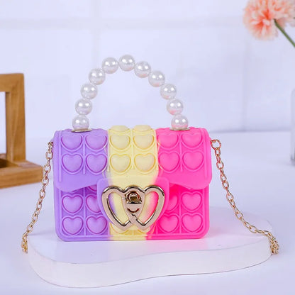 Silicone Love Bubble Jelly Bag Popper Pressure Relieving Purse Cute Chain Crossbody Bag