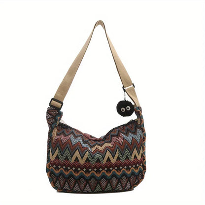Wave Pattern Canvas Crossbody Bag – Large Shoulder Bag for Women