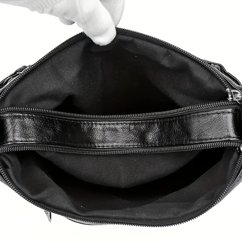 Soft Vegan Leather Crossbody Bag with Multi-Zipper Pockets
