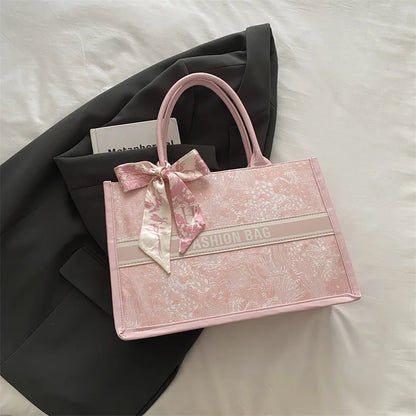 Stylish Jacquard Tote Bag Large Capacity Top Handle Bags Purse Silk Scarf Accent Women S Everyday