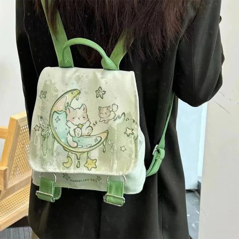 Cute Cartoon Canvas Backpack with Adjustable Straps