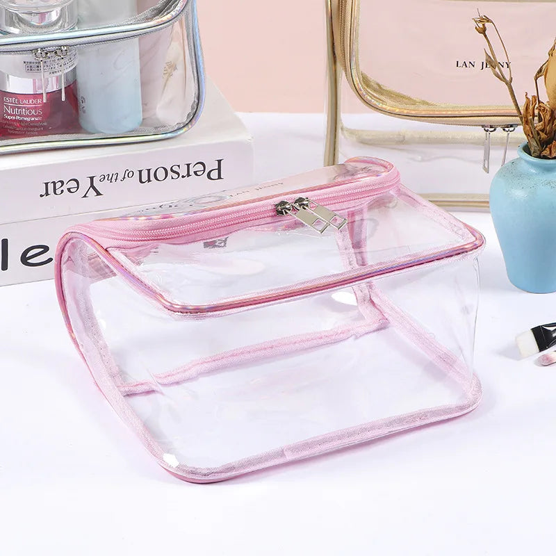 Large Capacity Clear Pvc Cosmetic Bag Waterproof Transparent Toiletry Bag Organizer Top Handle