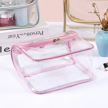 Large Capacity Clear Pvc Cosmetic Bag Waterproof Transparent Toiletry Bag Organizer Top Handle