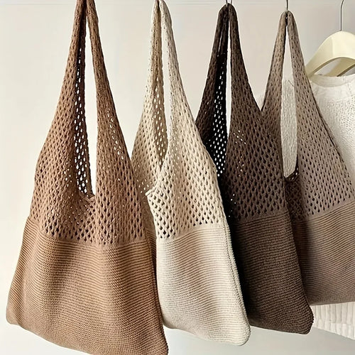 Bohemian Knit Tote Bag for Women – Openwork Beach Shoulder Bag
