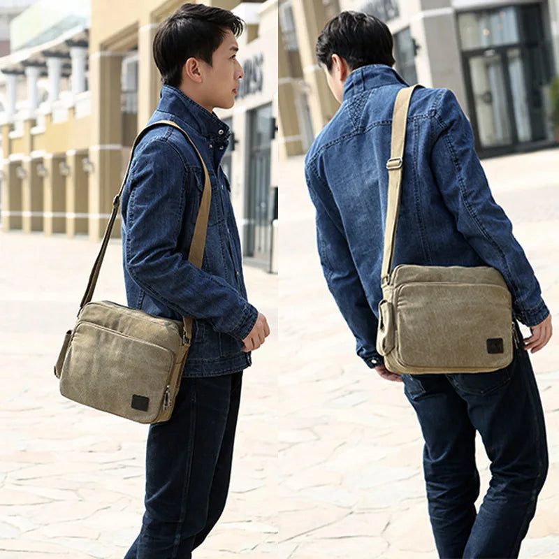 Durable Canvas Men S Multi-Functional Single-Shoulder Bag Casual Large-Capacity Crossbody Bag