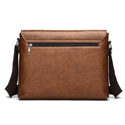 Men S Solid Color Retro Leather Shoulder Bag Casual Business Crossbody Bags Horizontal A4 Paper
