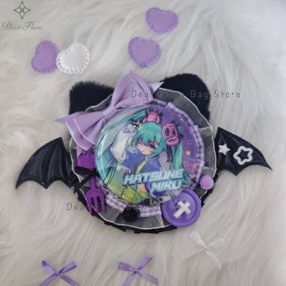 Itabag Badge Stand with Cat Ears & Bat Wings – Handmade Anime Pin Holder