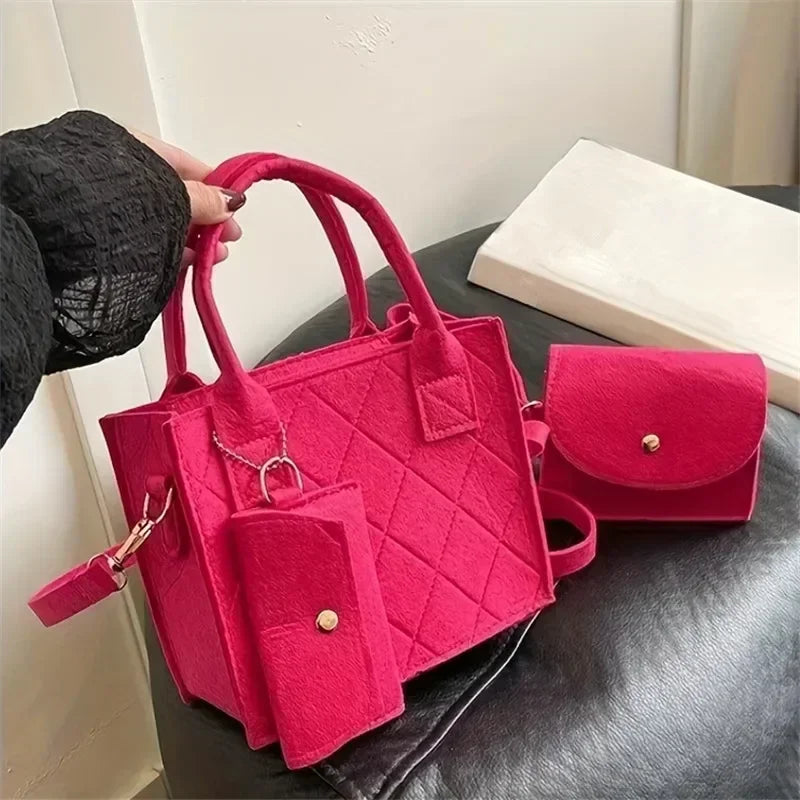 Embossed Women's Handbag 3-Piece Set – Tote, Crossbody & Card Holder