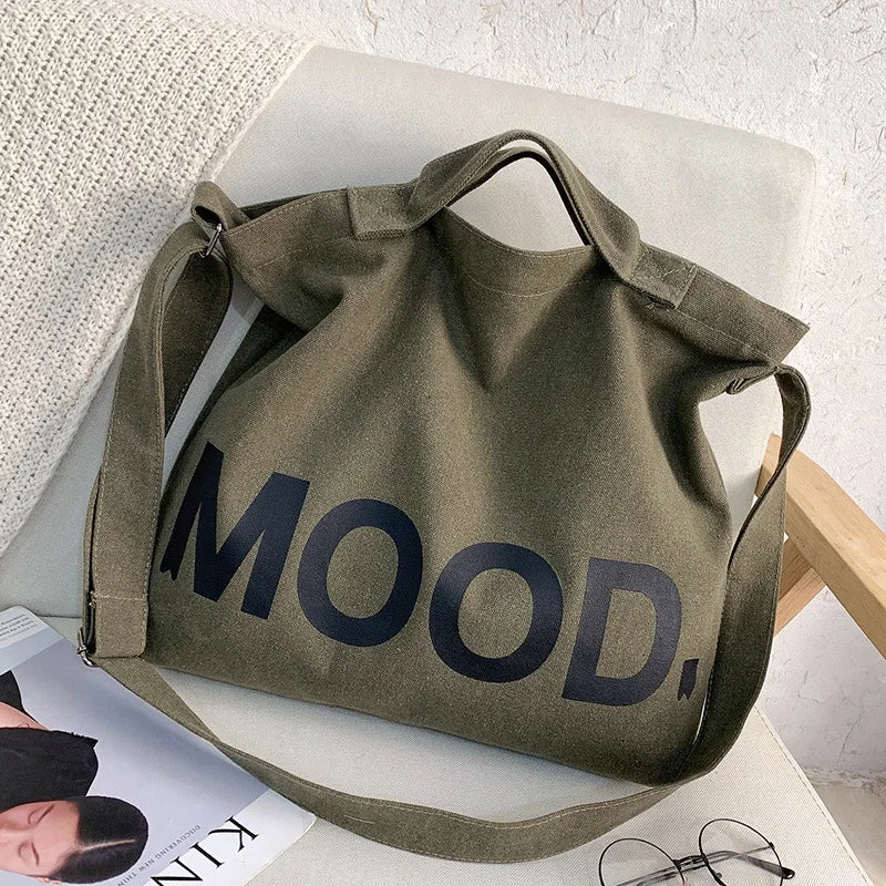Canvas Shoulder Bag – Large Letter Print Tote for Women