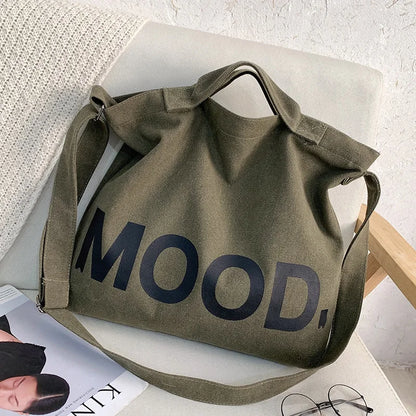 Canvas Shoulder Bag – Large Letter Print Tote for Women