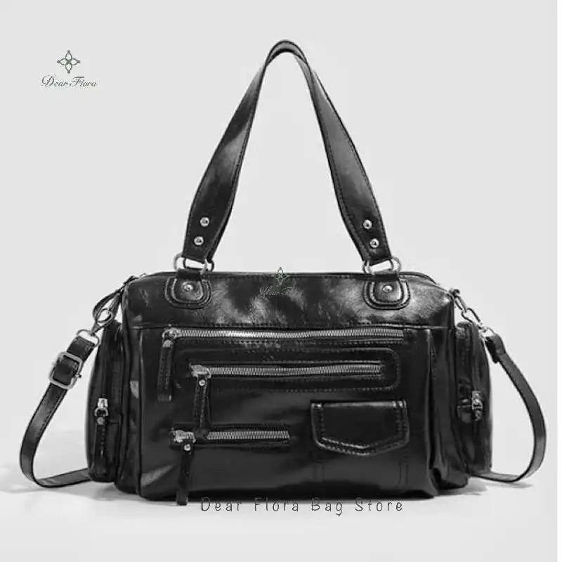Y2K Gothic Crossbody Bag – Women's Black PU Leather Shoulder Bag