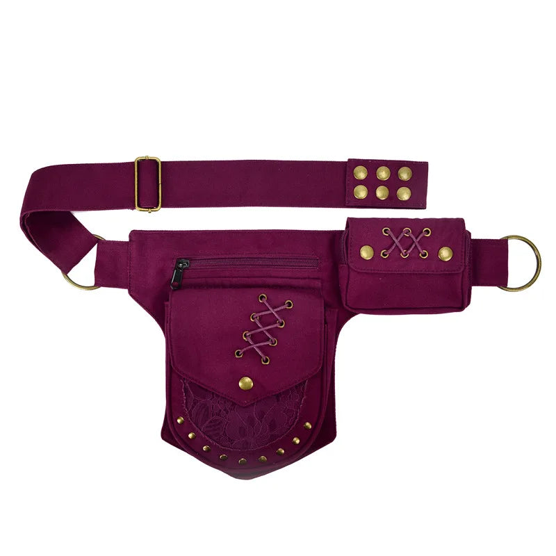 Men S Women Waist Bags Retro Rivets Mobile Phone Storage