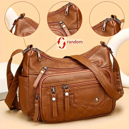Vintage Faux Leather Messenger Bag for Women – Water-Resistant