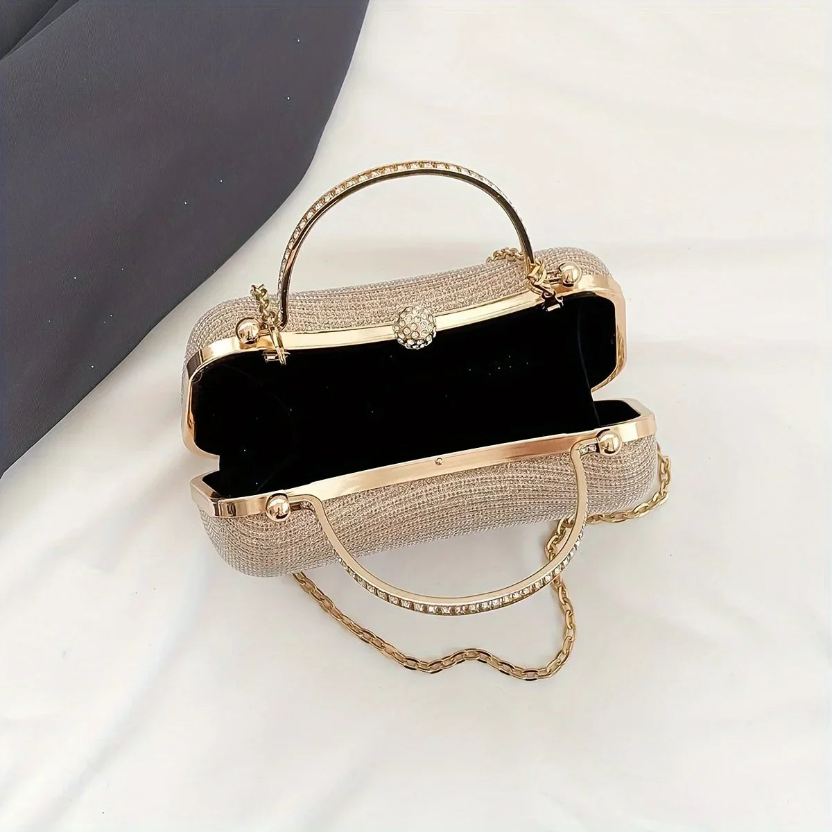 Rhinestone Evening Clutch Bag with Gold Chain Strap
