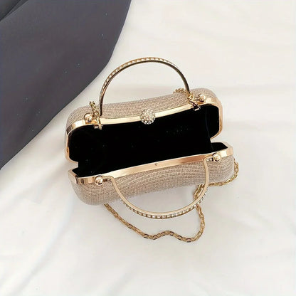 Rhinestone Evening Clutch Bag with Gold Chain Strap