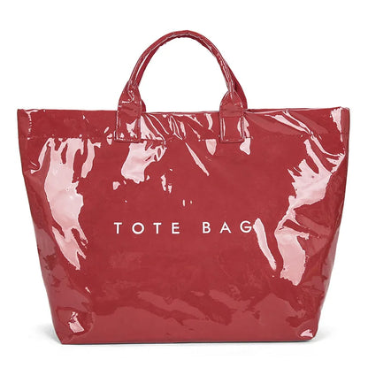 Waterproof Glossy Tote Bag with Letter Print & Double Handles