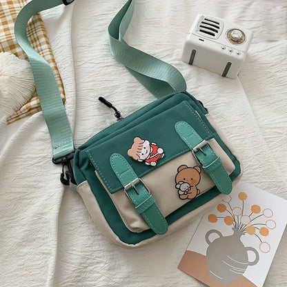 Girl S Nylon Shoulder Bag Badge Harajuku Shoulder Bag Casual Square Cute Messenger Bag Women Travel