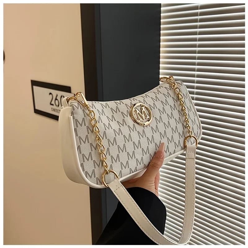 Vintage Crossbody Bag – Small Chain Shoulder Handbag with Letter Print