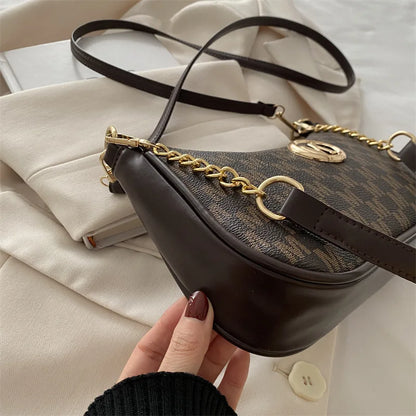 Crossbody Shoulder Bag with Gold M Logo & Chain Strap