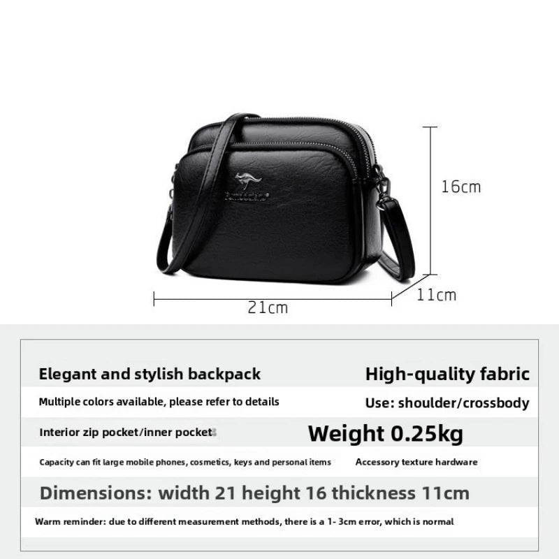 Faux Leather Crossbody Bag for Women – Multi-Zip Shoulder Purse