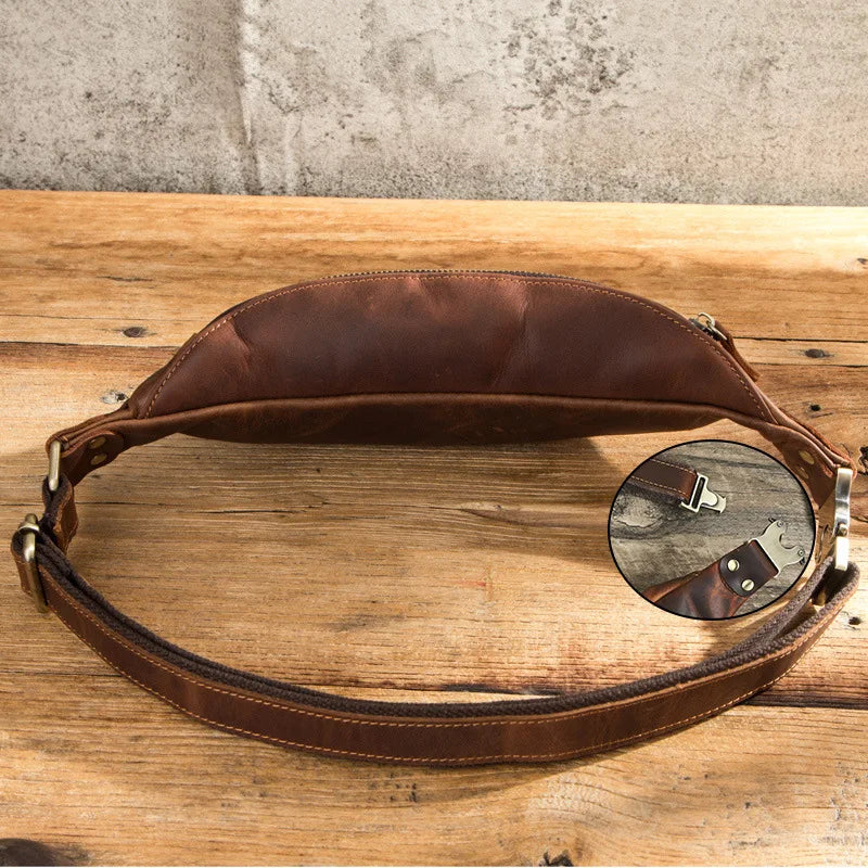 Retro Crazy Horse Cowhide Men S Waist Bag Large Capacity Mobile Phone Storage - Waterproof