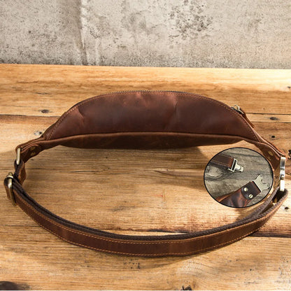 Retro Crazy Horse Cowhide Men S Waist Bag Large Capacity Mobile Phone Storage - Waterproof