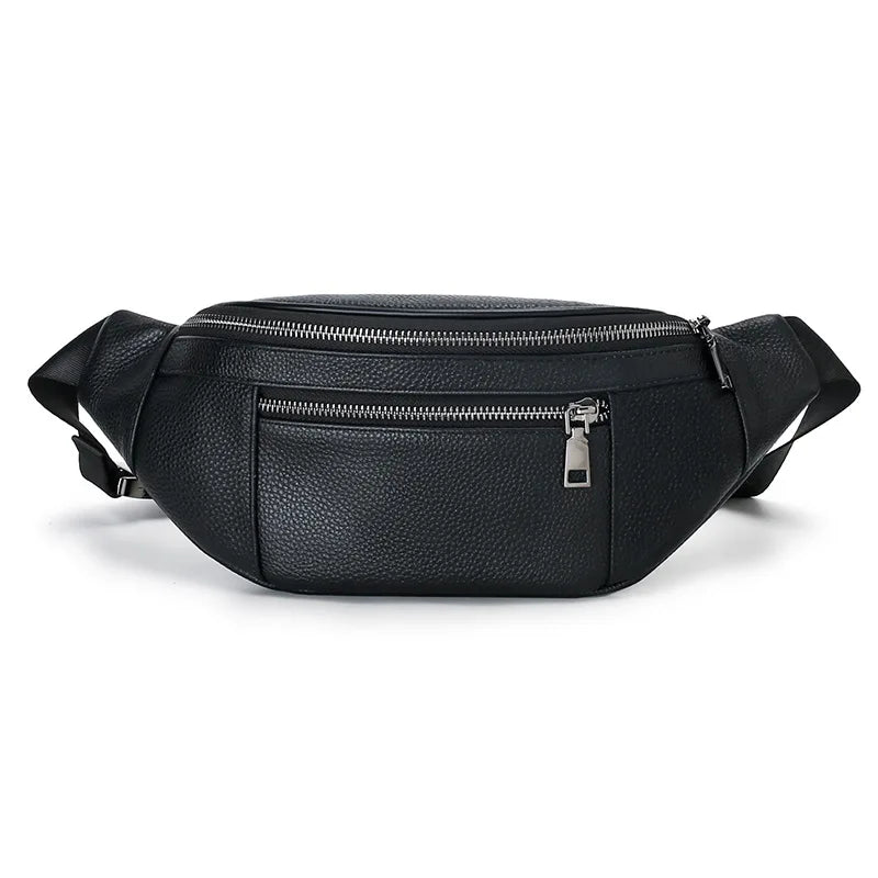Leather Men S Business Commuting Waist Bag Head Layer Cowhine - Sense Large Capacity Chest