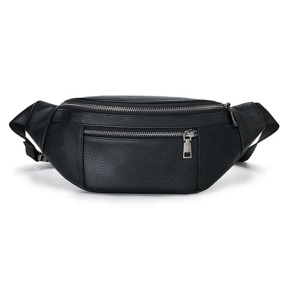 Leather Men S Business Commuting Waist Bag Head Layer Cowhine - Sense Large Capacity Chest