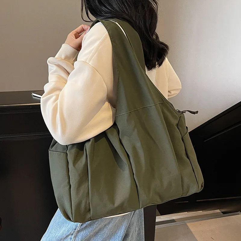 Large Nylon Shoulder Tote Bag – Soft Wrinkle Travel Handbag