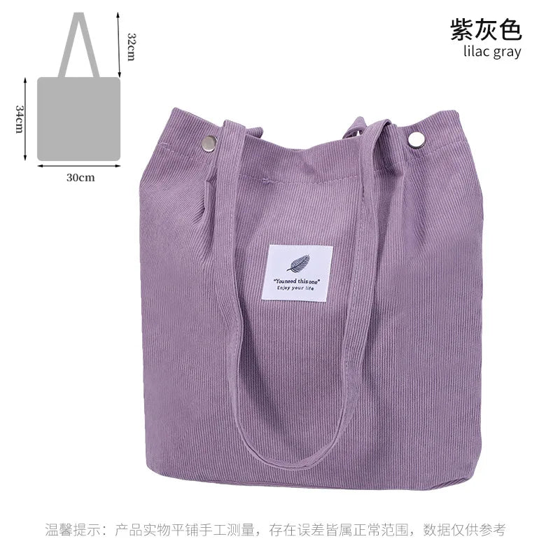 Corduroy Canvas Tote Bag – Minimalist Shoulder Bag for Women