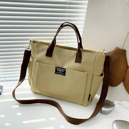 Canvas Tote Bag with Top Handles & Detachable Crossbody Strap