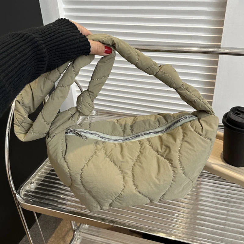 Puffer Shoulder Bag Women Soft Down Cotton Padded Tote Handbag Purse Quilted Cross Body Solid Color
