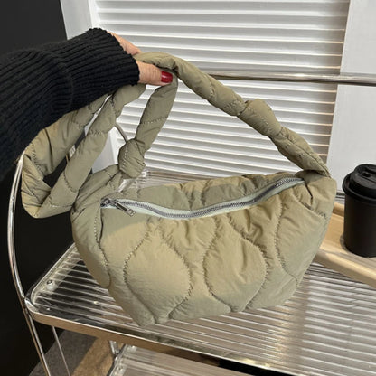 Puffer Shoulder Bag Women Soft Down Cotton Padded Tote Handbag Purse Quilted Cross Body Solid Color