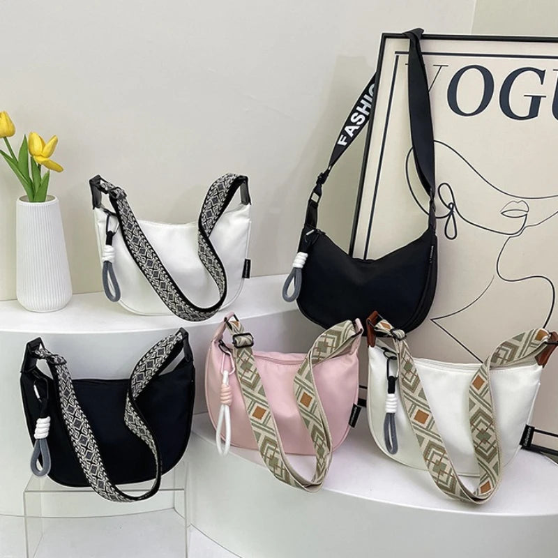Crescent Crossbody Bag with Geometric Wide Strap for Women