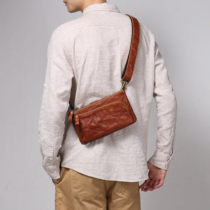 Retro Men S Genuine Leather Single-Shoulder Hand-Grabbed Cowhide Simple Crossbody Bag