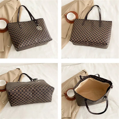 Large Capacity Commuting Tote Bags Fashionable Printed Pu Leather Handbag Women College Students