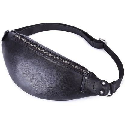 Men S Waist Bag Long Zipper Purse Diagonal Cross Chest Large Capacity Storage Real Leather