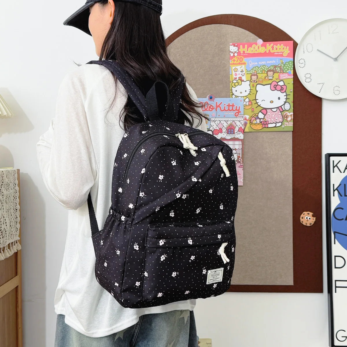 Gentle Sweet Wavelet Dot Strawberry Printed Three Piece Backpack Lightweight Multifunctional Cute