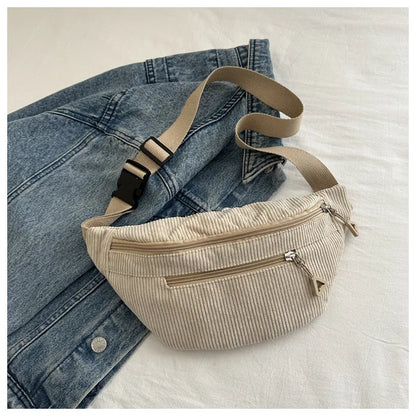 Lightweight Corduroy Fanny Pack Crossbody Bag Fashionable Retro Style Casual Chest Waist Fresh