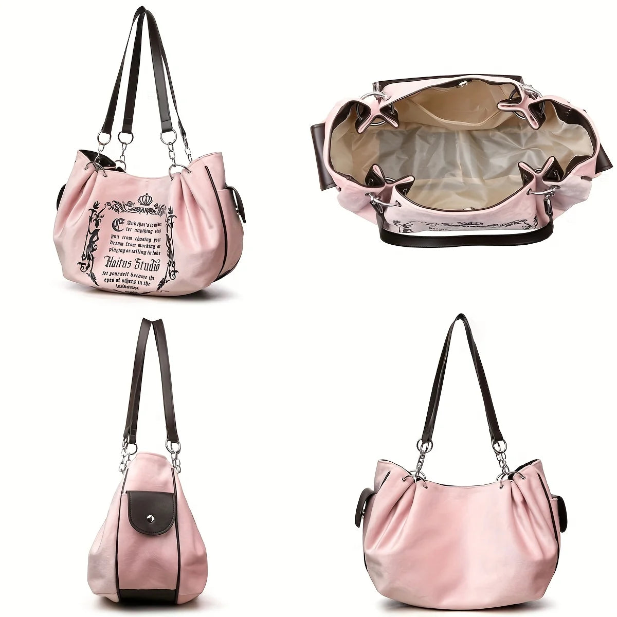 Letter Print Faux Suede Tote Bag – Retro Large Capacity Shoulder Bag for Women