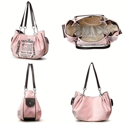 Letter Print Faux Suede Tote Bag – Retro Large Capacity Shoulder Bag for Women