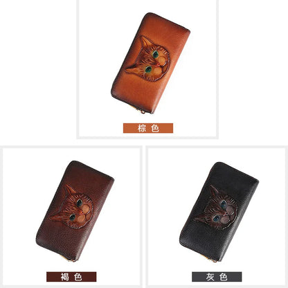 Head Layer Leather Wallet Men Women General Cat Large Capacity Card Position Mobile Phone Storage