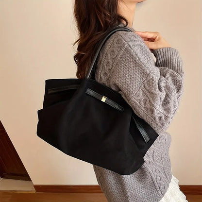 Large Capacity Suede Tote Bag – Minimalist Vintage Shoulder Bag