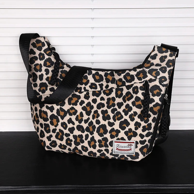 Leopard Print Hobo Crossbody Bag with Wide Adjustable Strap