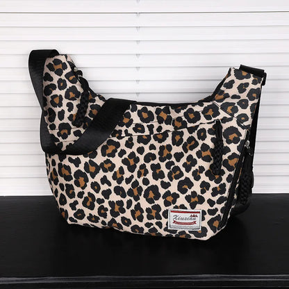 Leopard Print Hobo Crossbody Bag with Wide Adjustable Strap
