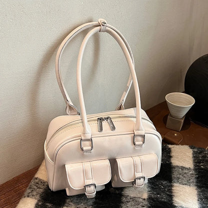 Retro Pu Leather Double Pockets Underarm Bags Women Winter Y2k Korean Female Shoulder Bag Stylish