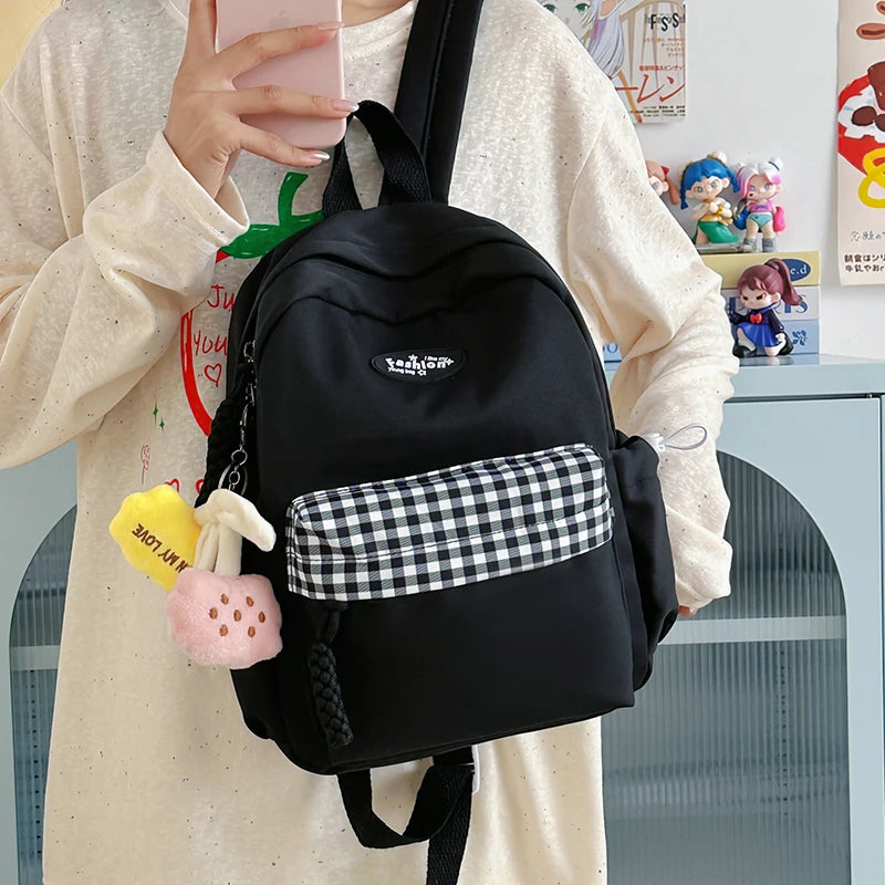 Large Capacity School Backpack Cute Plaid Pocket Student Bag