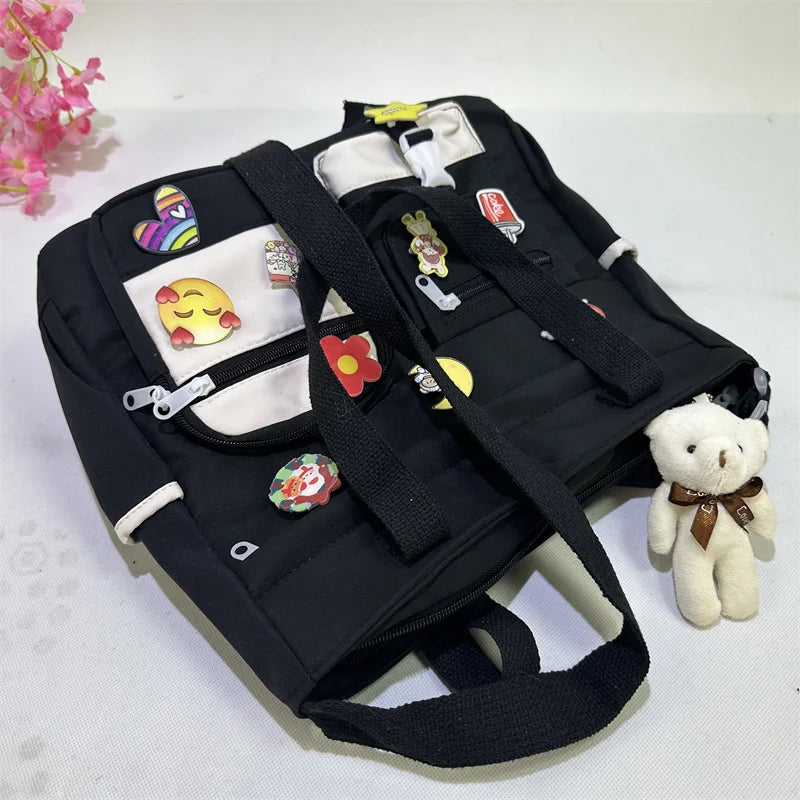 Waterproof Oxford Cloth Handbag Splicing Crossbody Bag Badge Pendant Women Shoulder Student School