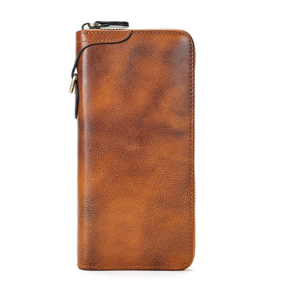 Genuine Leather Long Vintage Handcrafted Wallet Cowhide Zipper